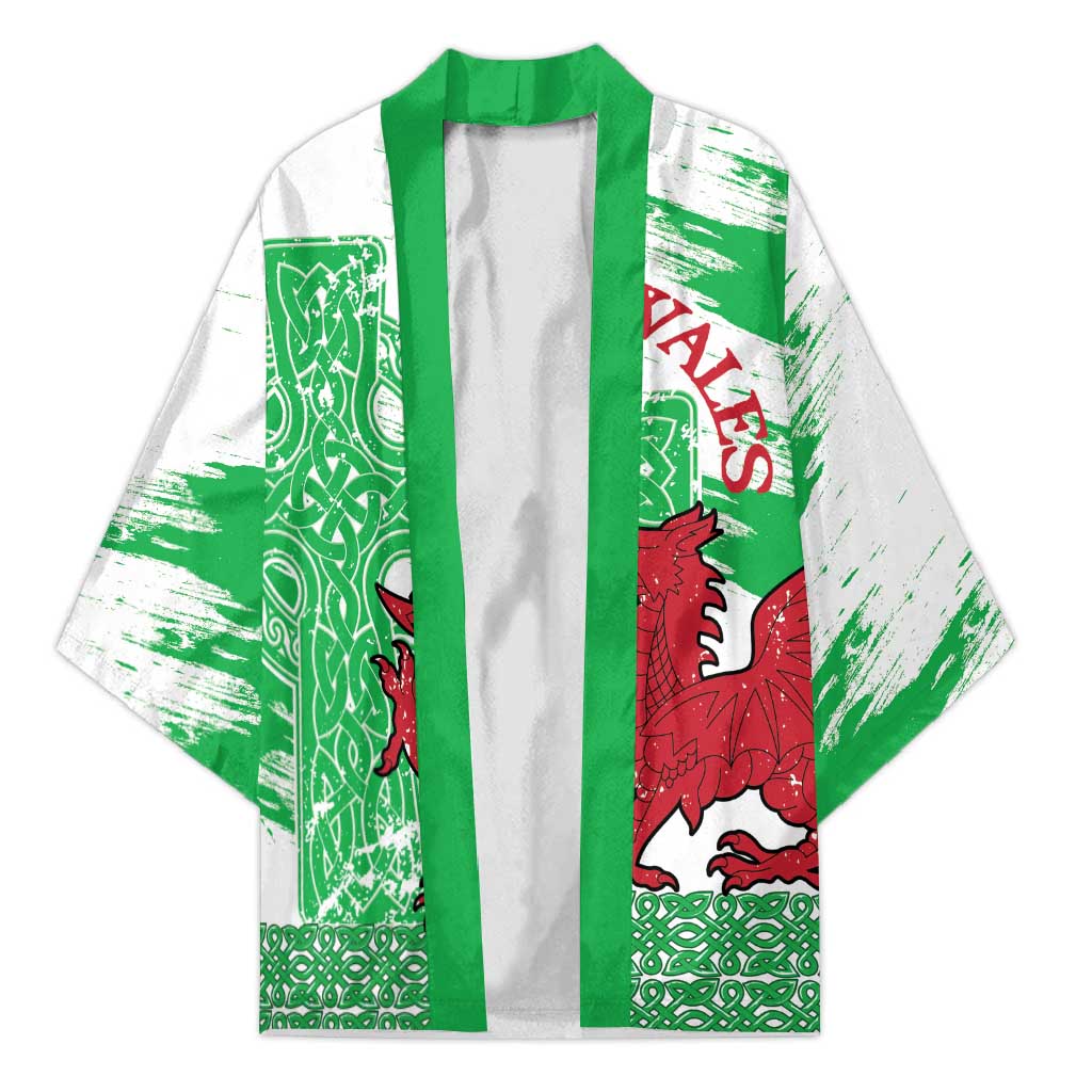 Grunge Green Wales Kimono Celtic Cross Welsh Red Dragon - Wonder Print Shop