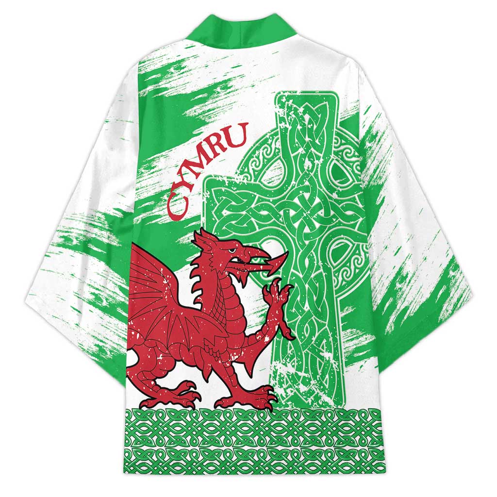 Grunge Green Wales Kimono Celtic Cross Welsh Red Dragon - Wonder Print Shop