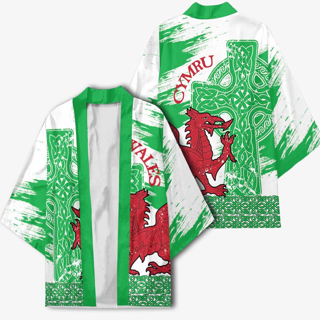 Grunge Green Wales Kimono Celtic Cross Welsh Red Dragon - Wonder Print Shop