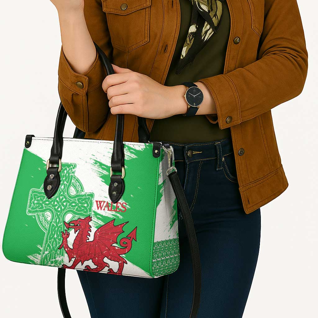 Grunge Green Wales Leather Bag Celtic Cross Welsh Red Dragon - Wonder Print Shop
