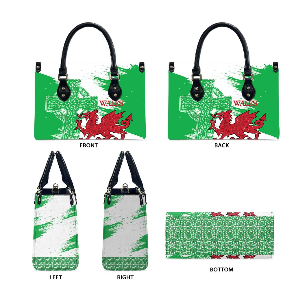 Grunge Green Wales Leather Bag Celtic Cross Welsh Red Dragon - Wonder Print Shop