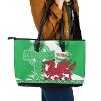 Grunge Green Wales Leather Tote Bag Celtic Cross Welsh Red Dragon - Wonder Print Shop