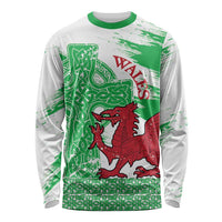 Grunge Green Wales Long Sleeve Shirt Celtic Cross Welsh Red Dragon - Wonder Print Shop