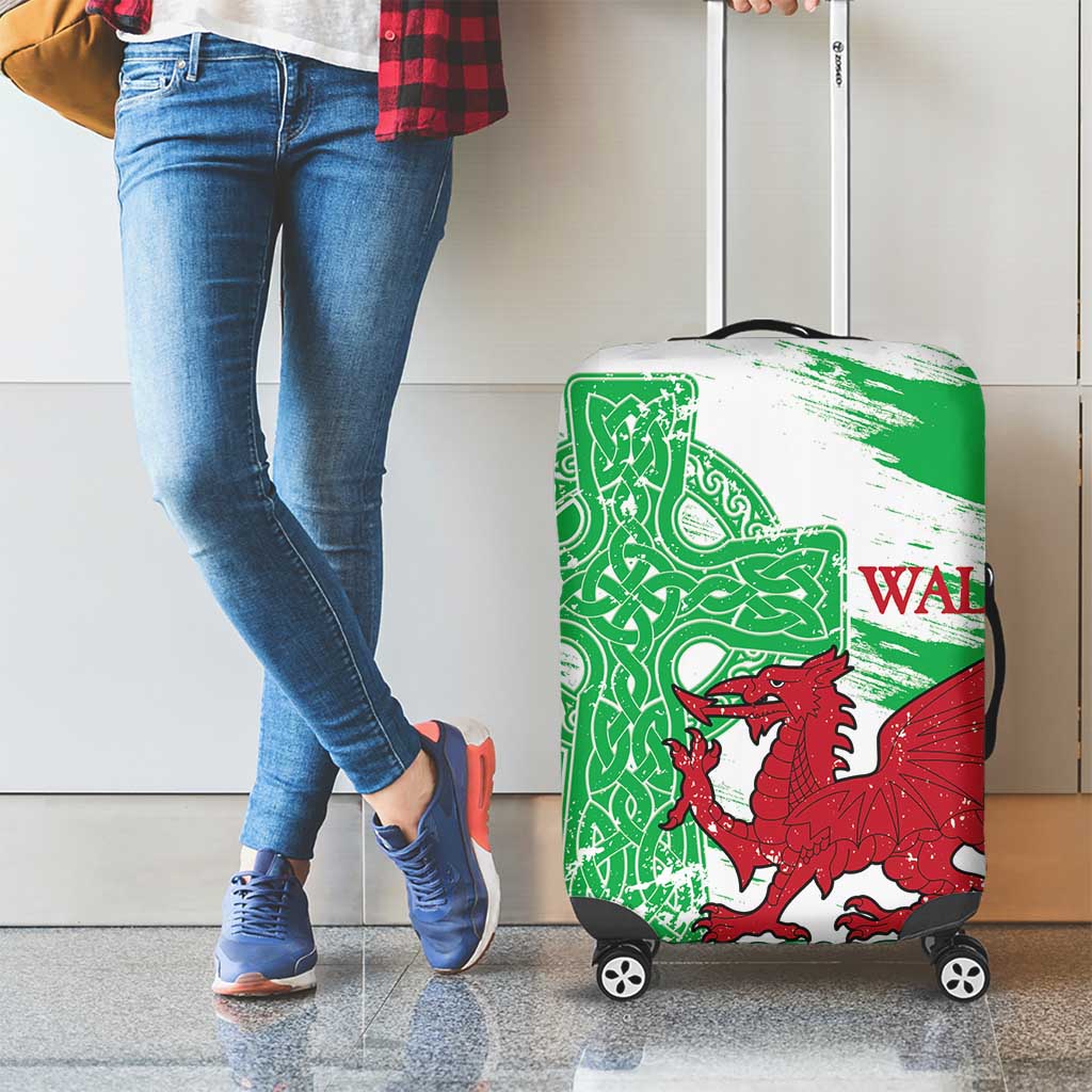 Grunge Green Wales Luggage Cover Celtic Cross Welsh Red Dragon - Wonder Print Shop
