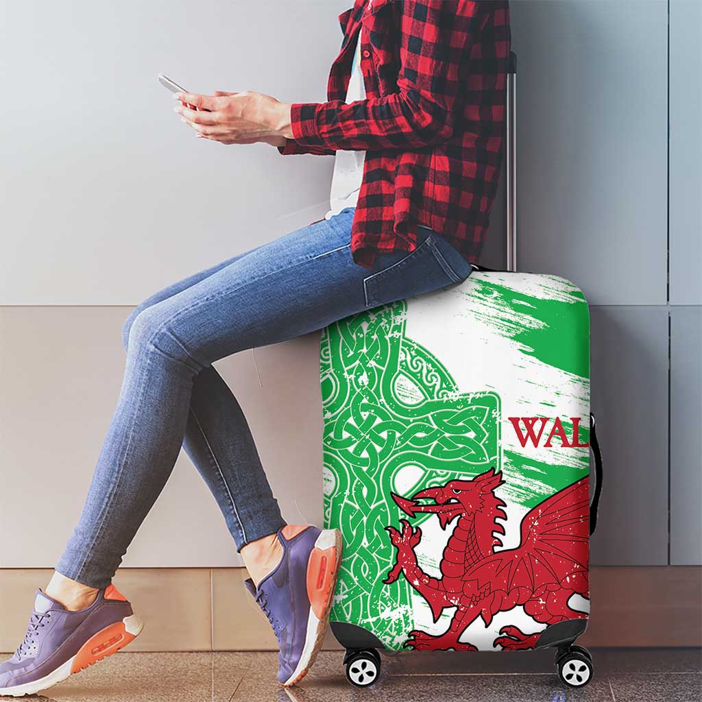 Grunge Green Wales Luggage Cover Celtic Cross Welsh Red Dragon - Wonder Print Shop