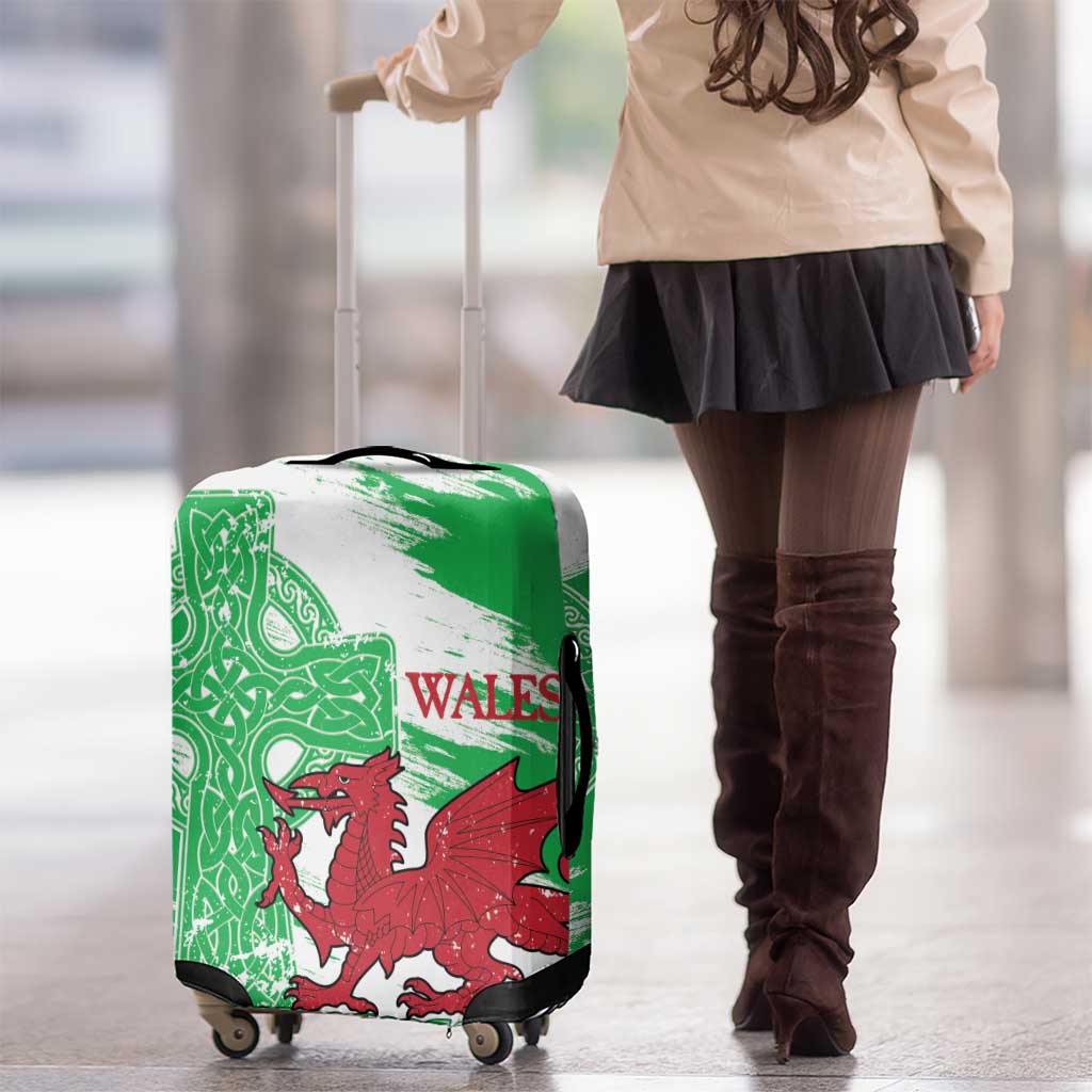 Grunge Green Wales Luggage Cover Celtic Cross Welsh Red Dragon - Wonder Print Shop