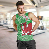 Grunge Green Wales Men Tank Top Celtic Cross Welsh Red Dragon - Wonder Print Shop