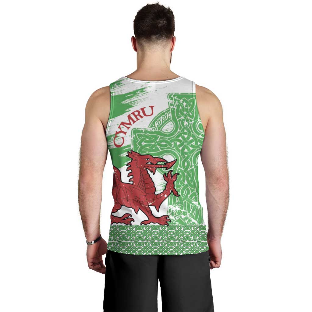 Grunge Green Wales Men Tank Top Celtic Cross Welsh Red Dragon - Wonder Print Shop
