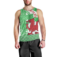 Grunge Green Wales Men Tank Top Celtic Cross Welsh Red Dragon - Wonder Print Shop