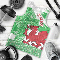 Grunge Green Wales Men Tank Top Celtic Cross Welsh Red Dragon - Wonder Print Shop