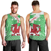 Grunge Green Wales Men Tank Top Celtic Cross Welsh Red Dragon - Wonder Print Shop