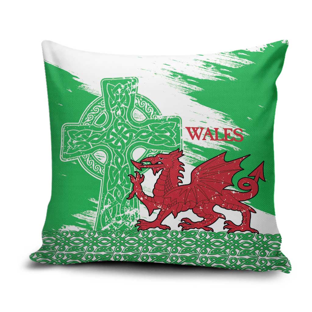 Grunge Green Wales Pillow Cover Celtic Cross Welsh Red Dragon - Wonder Print Shop