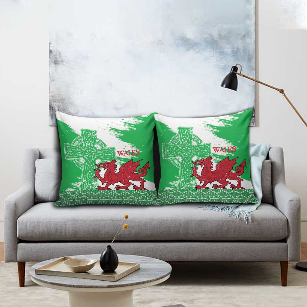 Grunge Green Wales Pillow Cover Celtic Cross Welsh Red Dragon - Wonder Print Shop