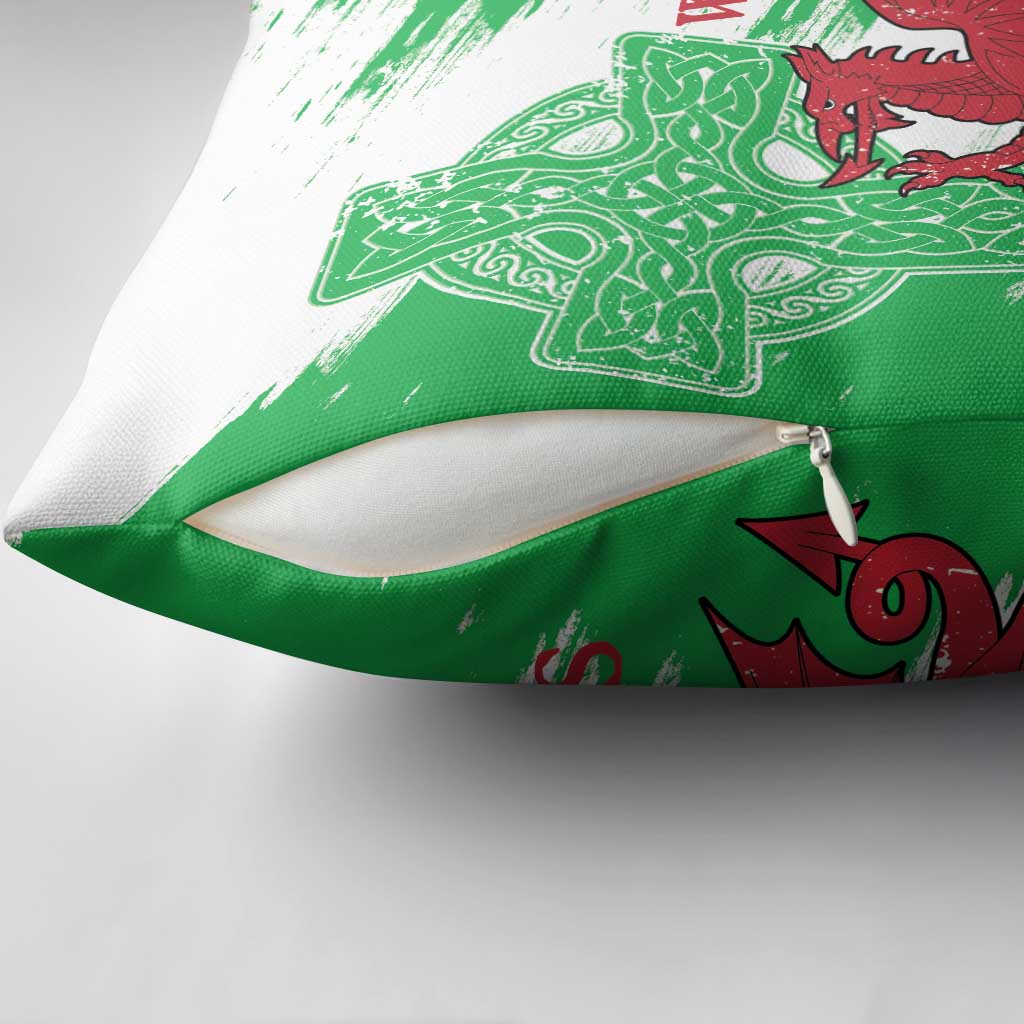 Grunge Green Wales Pillow Cover Celtic Cross Welsh Red Dragon - Wonder Print Shop