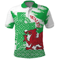 Grunge Green Wales Polo Shirt Celtic Cross Welsh Red Dragon - Wonder Print Shop