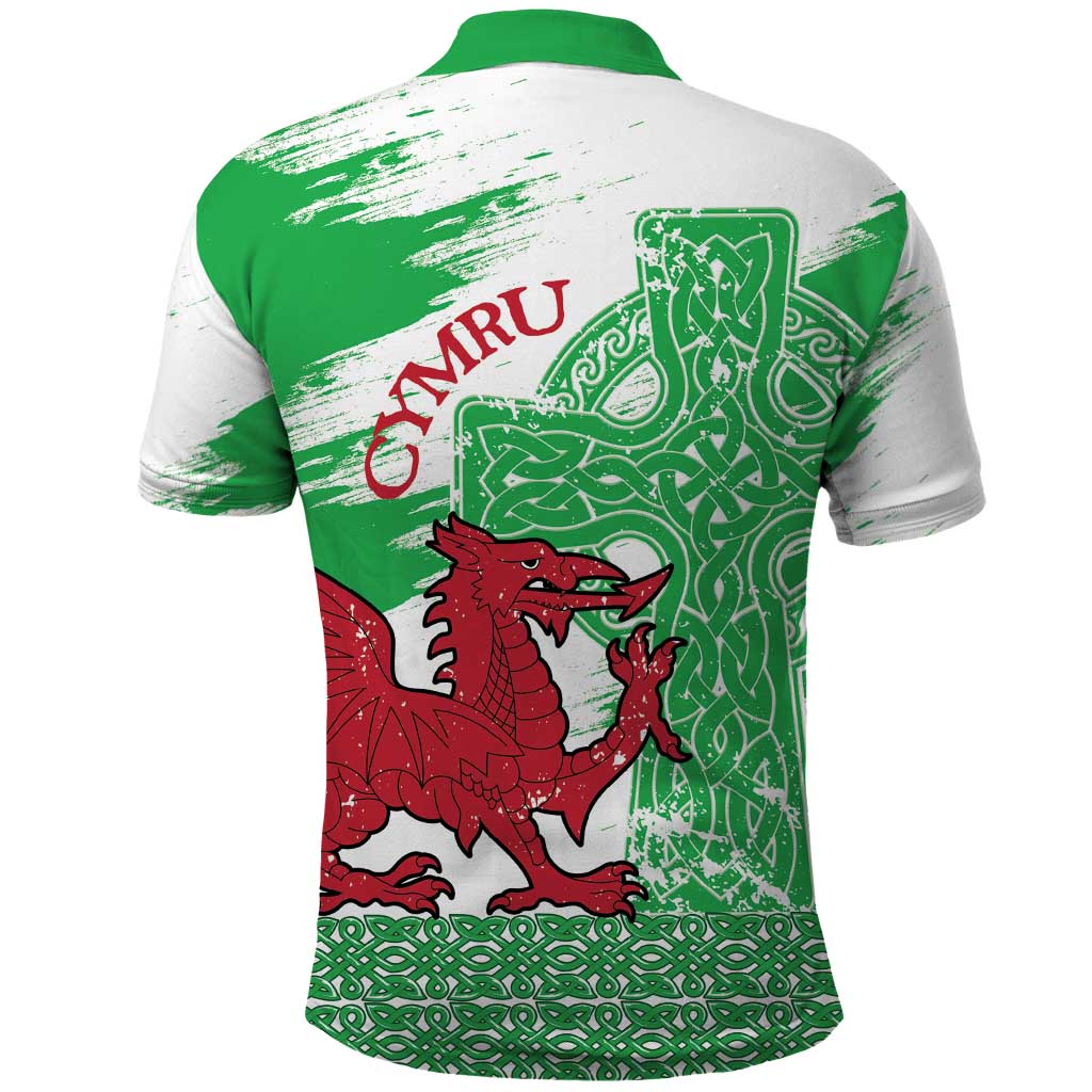 Grunge Green Wales Polo Shirt Celtic Cross Welsh Red Dragon - Wonder Print Shop