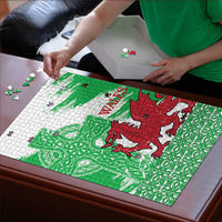 Grunge Green Wales Puzzle Celtic Cross Welsh Red Dragon - Wonder Print Shop