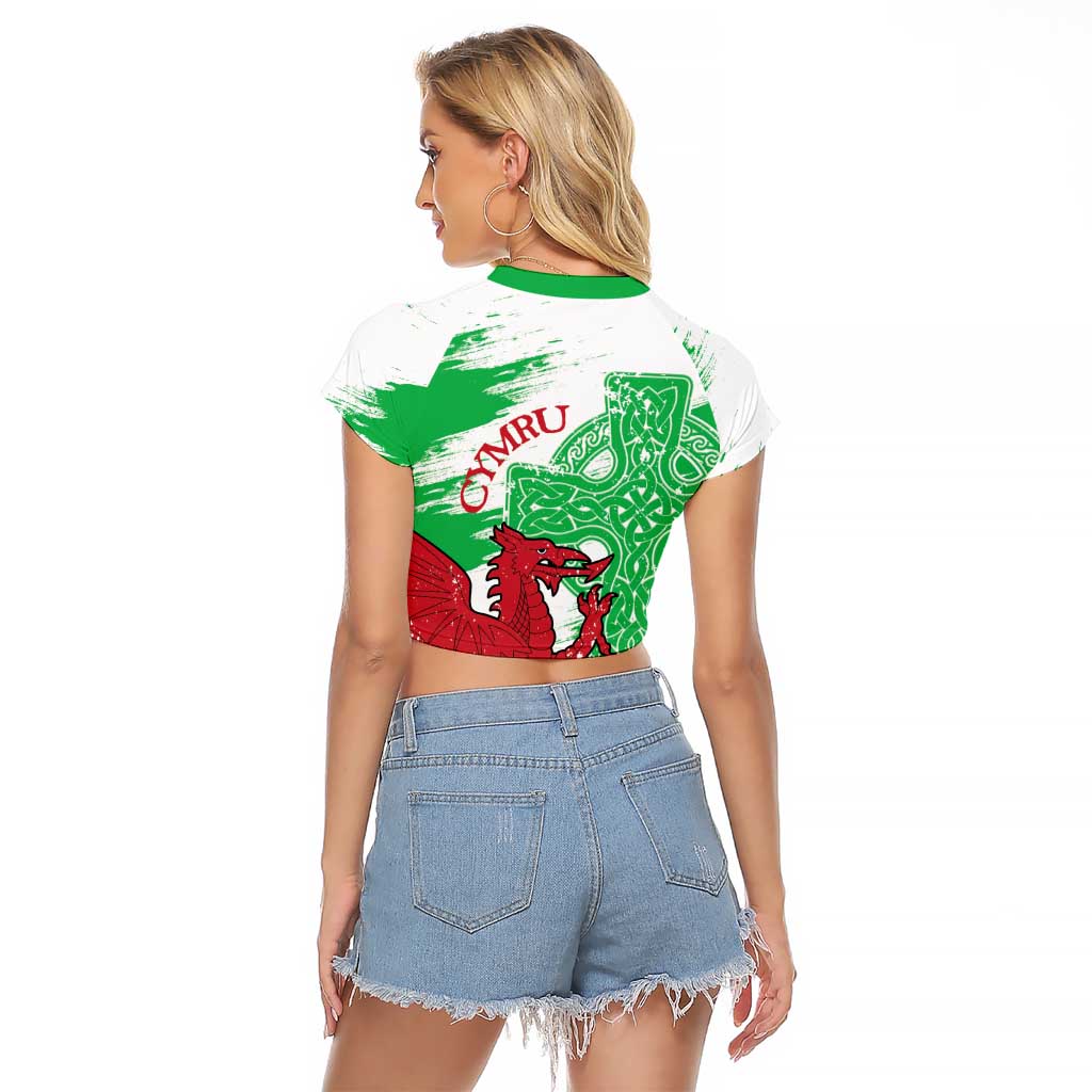Grunge Green Wales Raglan Cropped T Shirt Celtic Cross Welsh Red Dragon - Wonder Print Shop