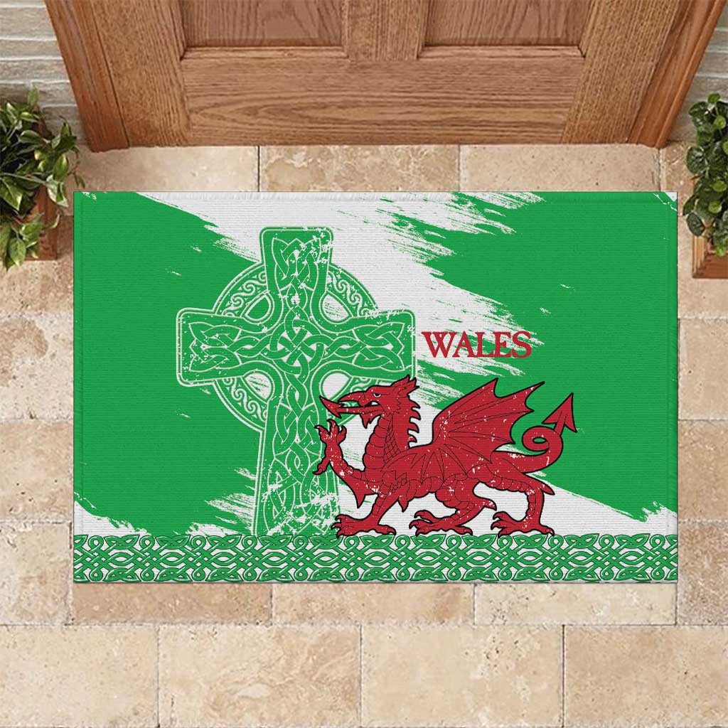 Grunge Green Wales Rubber Doormat Celtic Cross Welsh Red Dragon - Wonder Print Shop