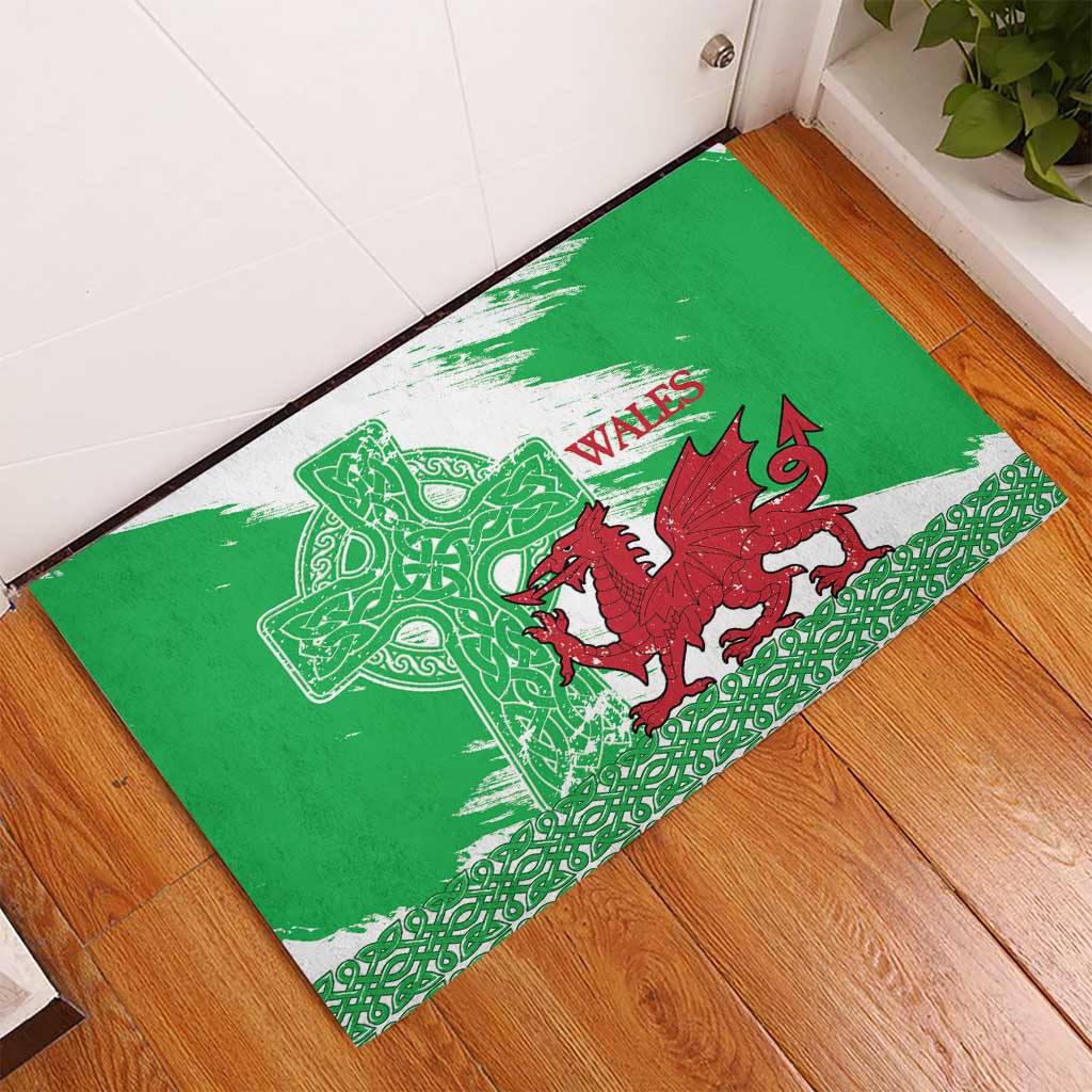 Grunge Green Wales Rubber Doormat Celtic Cross Welsh Red Dragon - Wonder Print Shop