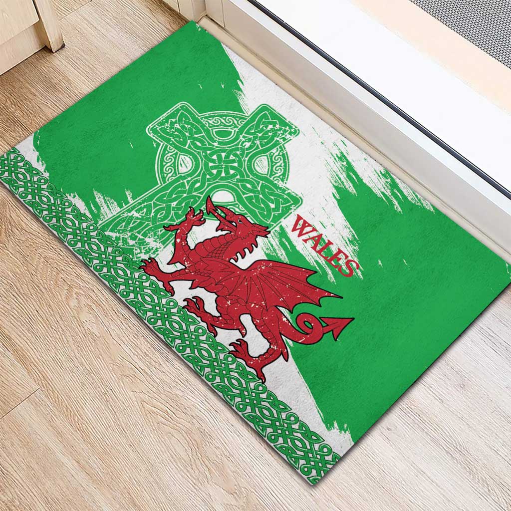 Grunge Green Wales Rubber Doormat Celtic Cross Welsh Red Dragon - Wonder Print Shop