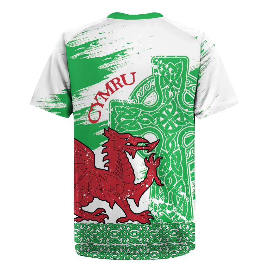 Grunge Green Wales Rugby Jersey Celtic Cross Welsh Red Dragon - Wonder Print Shop