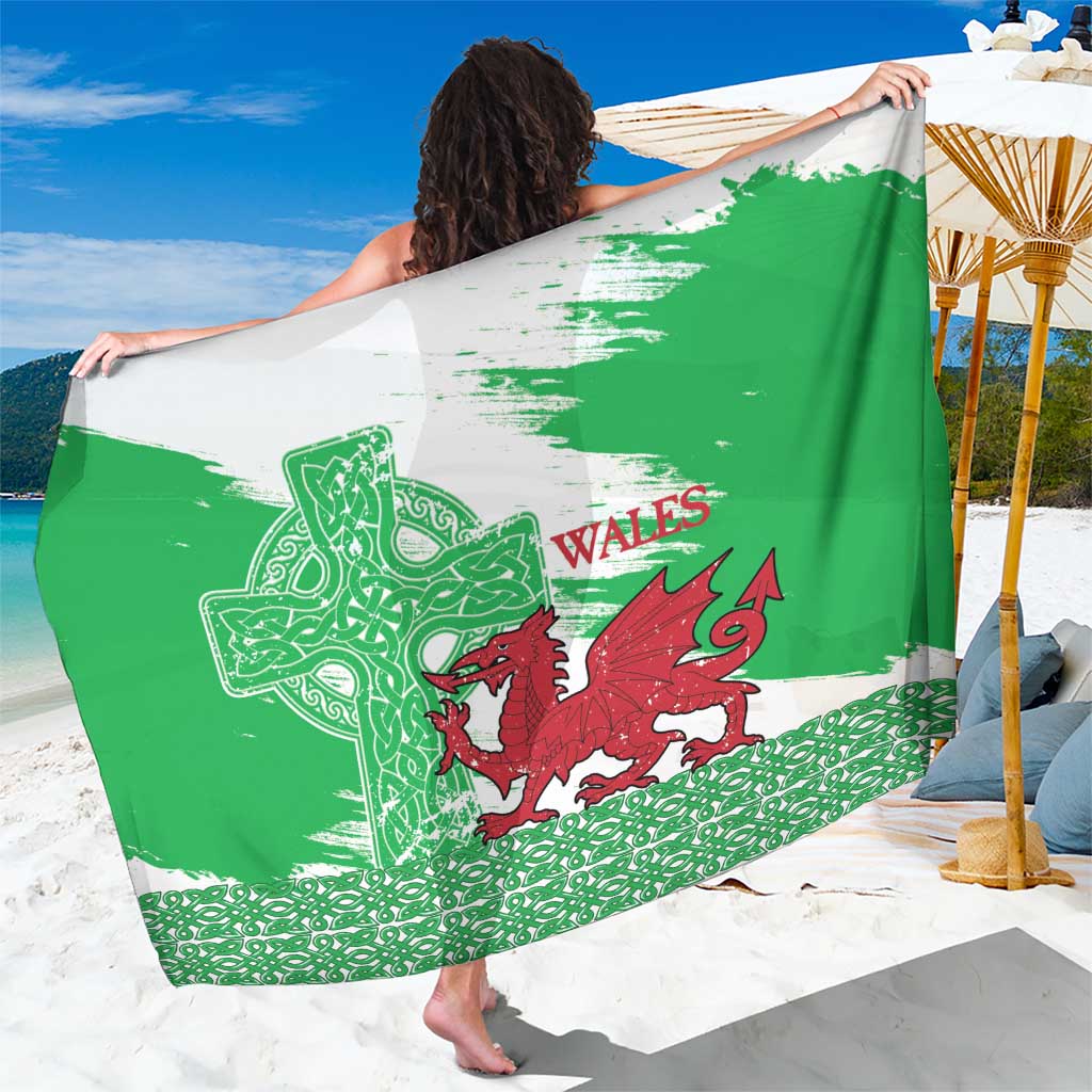Grunge Green Wales Sarong Celtic Cross Welsh Red Dragon - Wonder Print Shop