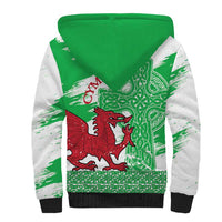 Grunge Green Wales Sherpa Hoodie Celtic Cross Welsh Red Dragon - Wonder Print Shop