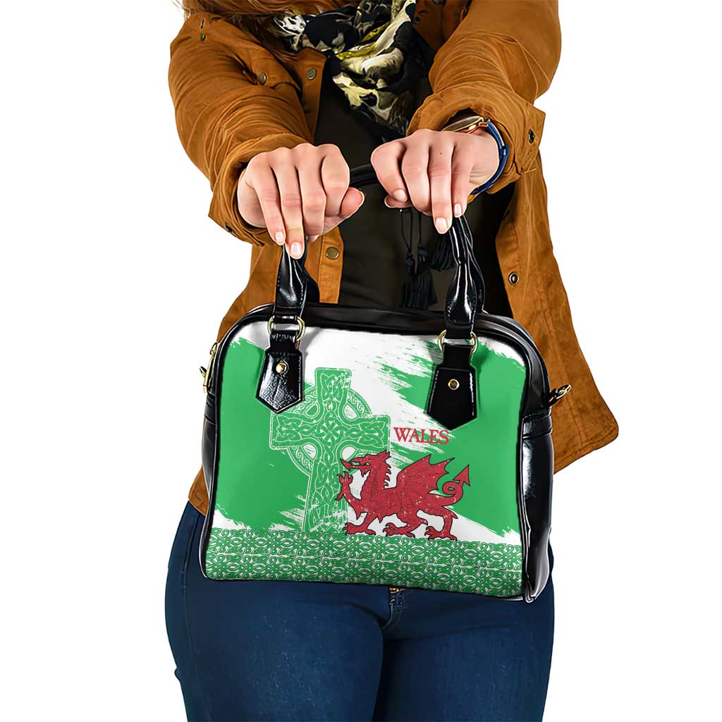 Grunge Green Wales Shoulder Handbag Celtic Cross Welsh Red Dragon - Wonder Print Shop