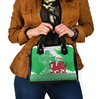 Grunge Green Wales Shoulder Handbag Celtic Cross Welsh Red Dragon - Wonder Print Shop