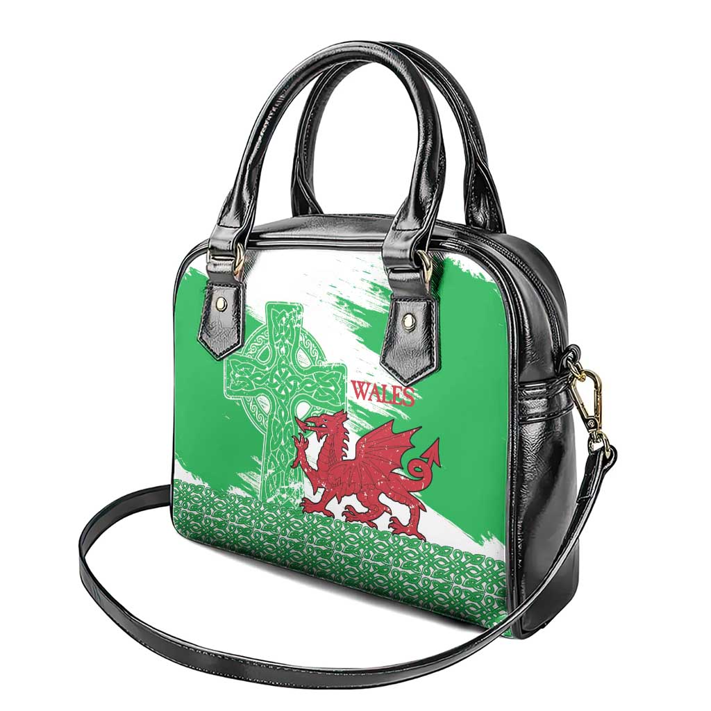 Grunge Green Wales Shoulder Handbag Celtic Cross Welsh Red Dragon - Wonder Print Shop