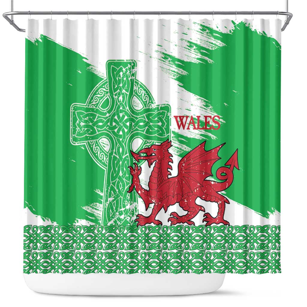 Grunge Green Wales Shower Curtain Celtic Cross Welsh Red Dragon - Wonder Print Shop