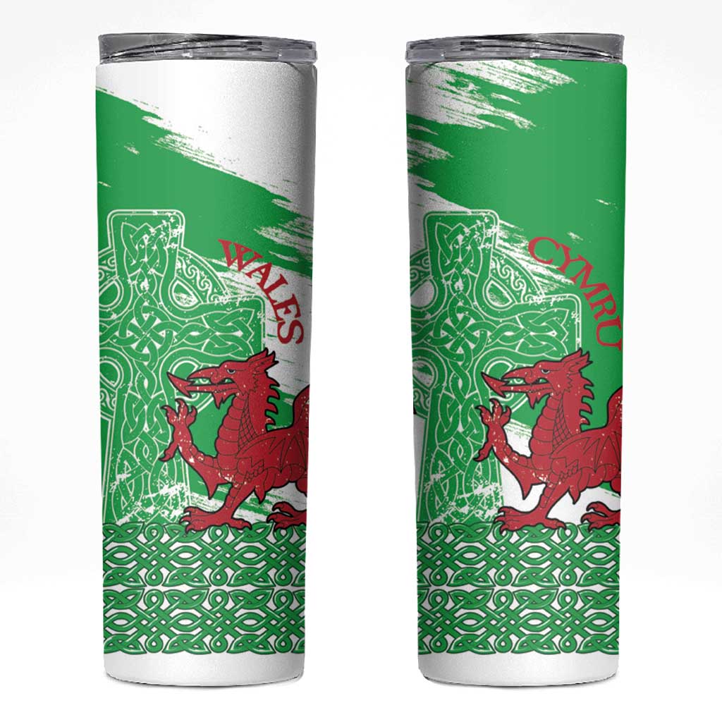 Grunge Green Wales Skinny Tumbler Celtic Cross Welsh Red Dragon - Wonder Print Shop