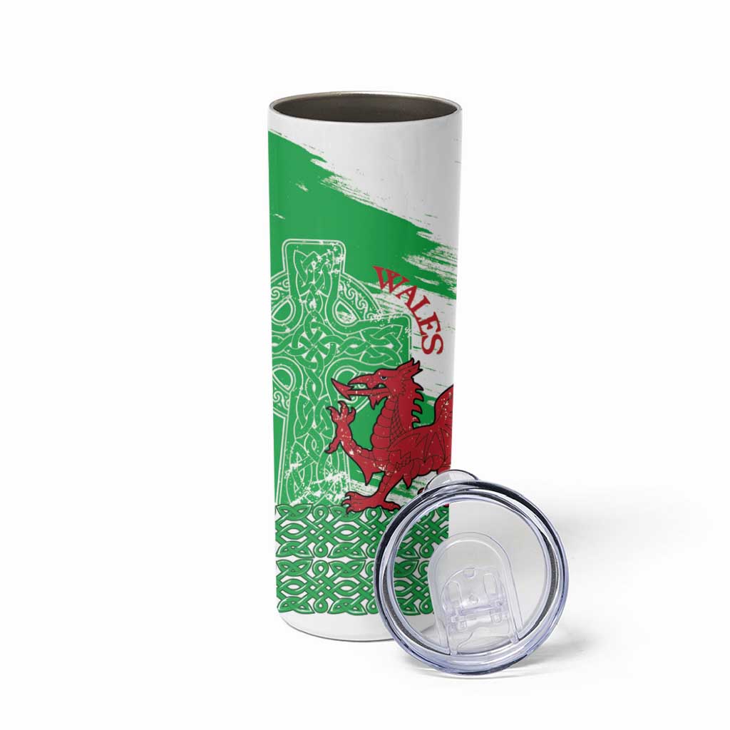 Grunge Green Wales Skinny Tumbler Celtic Cross Welsh Red Dragon - Wonder Print Shop