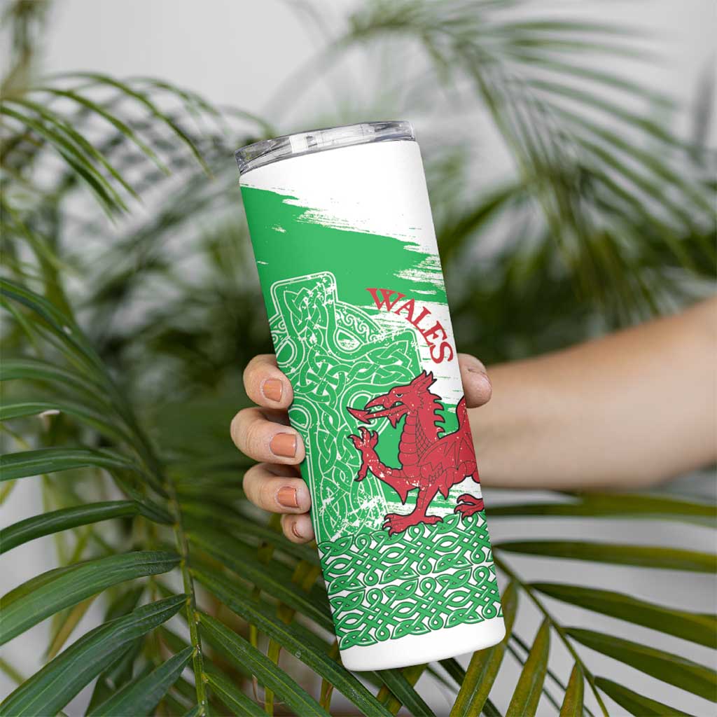Grunge Green Wales Skinny Tumbler Celtic Cross Welsh Red Dragon - Wonder Print Shop