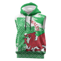 Grunge Green Wales Sleeveless Hoodie Celtic Cross Welsh Red Dragon - Wonder Print Shop