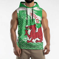 Grunge Green Wales Sleeveless Hoodie Celtic Cross Welsh Red Dragon - Wonder Print Shop