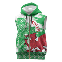 Grunge Green Wales Sleeveless Zip Hoodie Celtic Cross Welsh Red Dragon - Wonder Print Shop