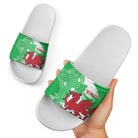 Grunge Green Wales Slide Sandals Celtic Cross Welsh Red Dragon - Wonder Print Shop