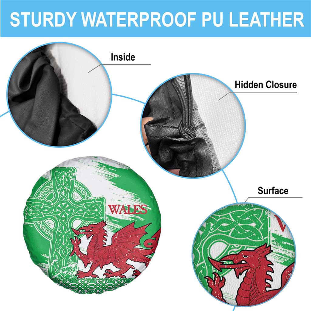 Grunge Green Wales Spare Tire Cover Celtic Cross Welsh Red Dragon - Wonder Print Shop