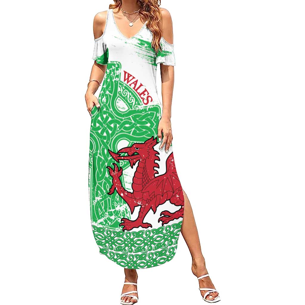 Grunge Green Wales Summer Maxi Dress Celtic Cross Welsh Red Dragon - Wonder Print Shop