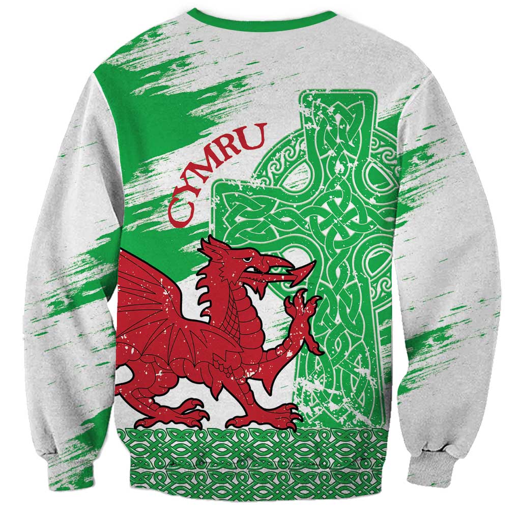Grunge Green Wales Sweatshirt Celtic Cross Welsh Red Dragon - Wonder Print Shop