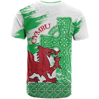 Grunge Green Wales T Shirt Celtic Cross Welsh Red Dragon - Wonder Print Shop