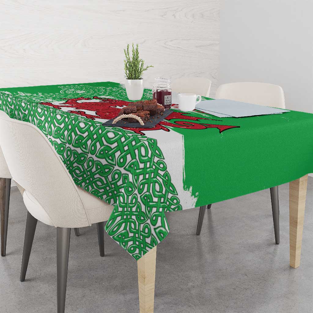 Grunge Green Wales Tablecloth Celtic Cross Welsh Red Dragon - Wonder Print Shop