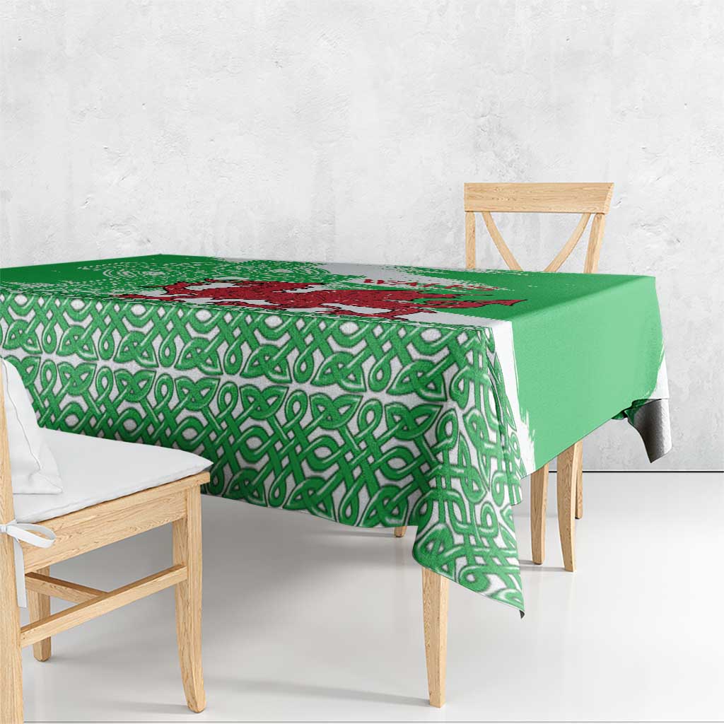 Grunge Green Wales Tablecloth Celtic Cross Welsh Red Dragon - Wonder Print Shop