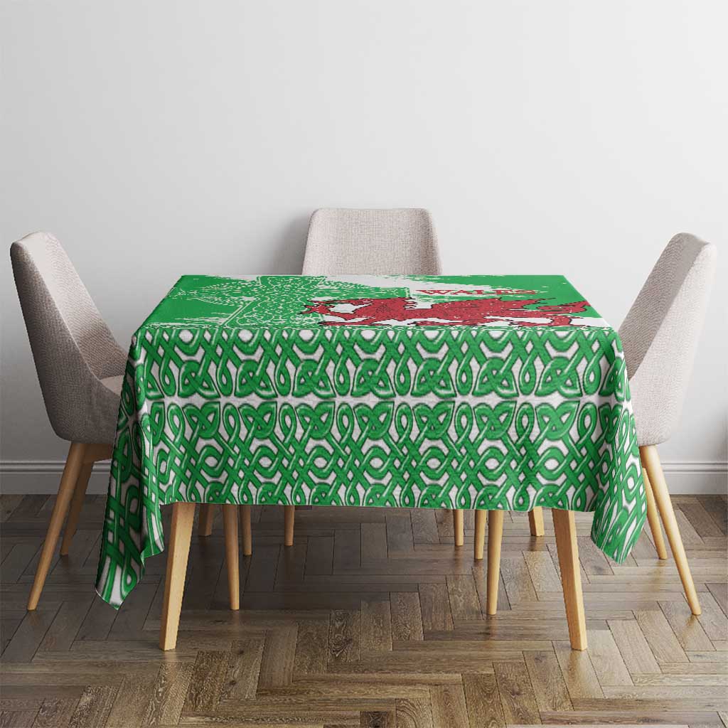 Grunge Green Wales Tablecloth Celtic Cross Welsh Red Dragon - Wonder Print Shop