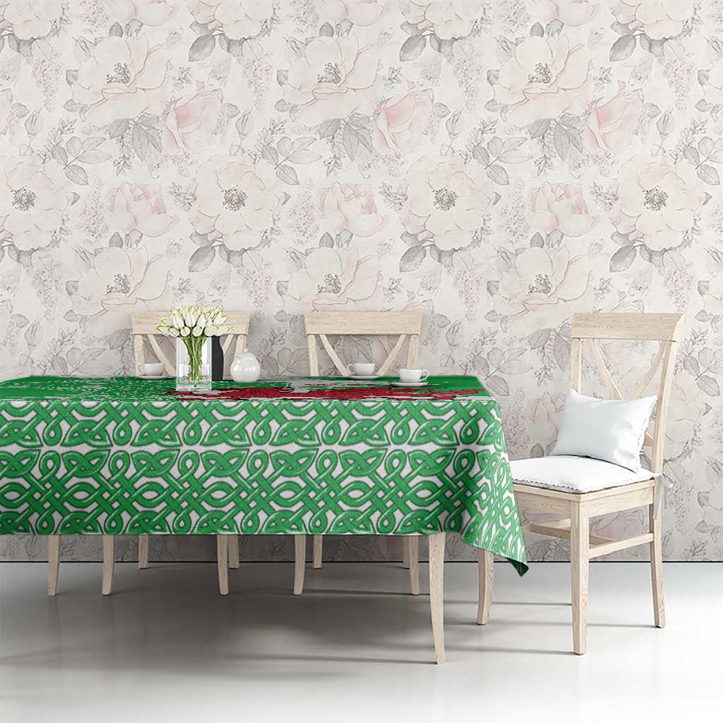 Grunge Green Wales Tablecloth Celtic Cross Welsh Red Dragon - Wonder Print Shop
