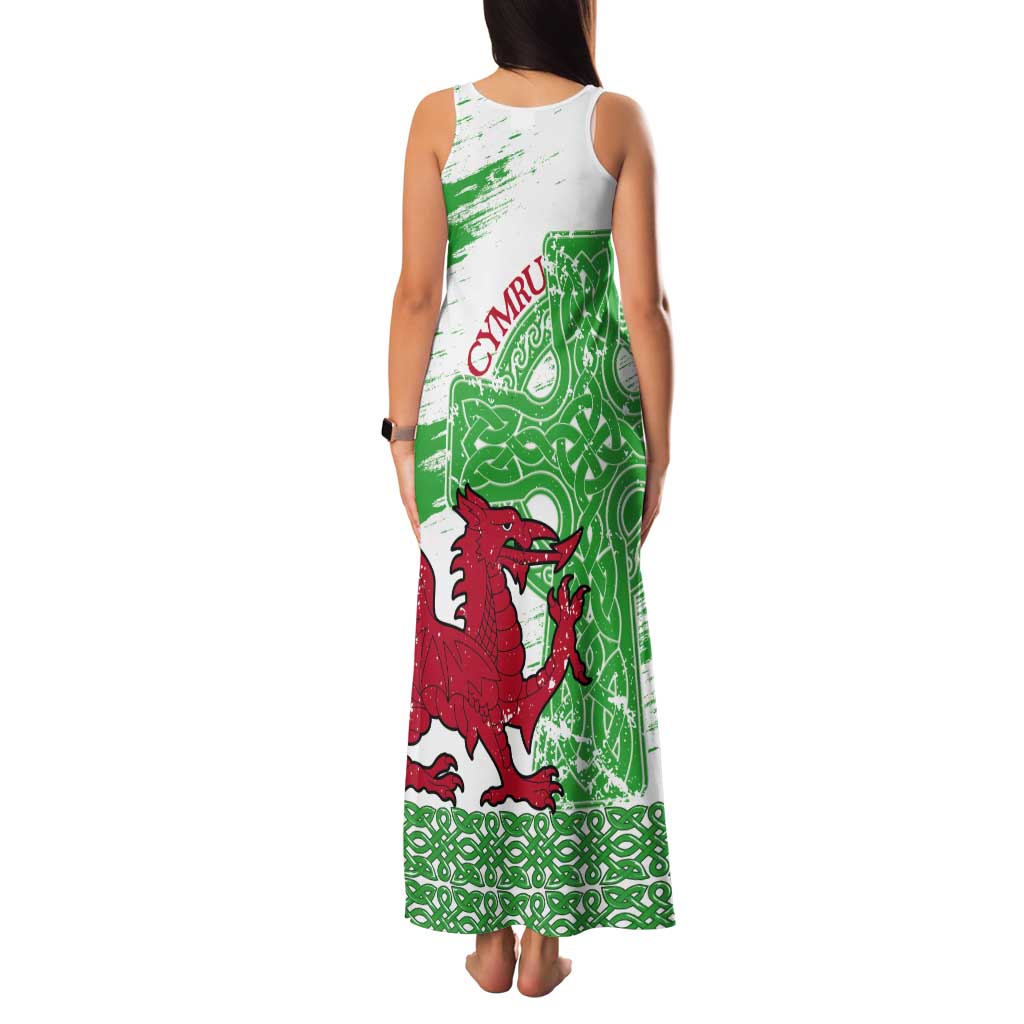 Grunge Green Wales Tank Maxi Dress Celtic Cross Welsh Red Dragon - Wonder Print Shop