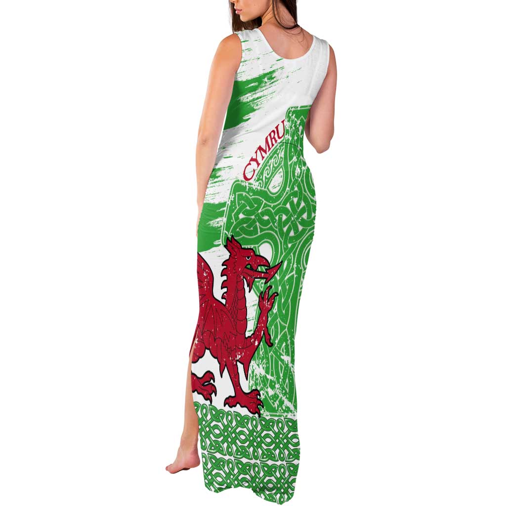 Grunge Green Wales Tank Maxi Dress Celtic Cross Welsh Red Dragon - Wonder Print Shop