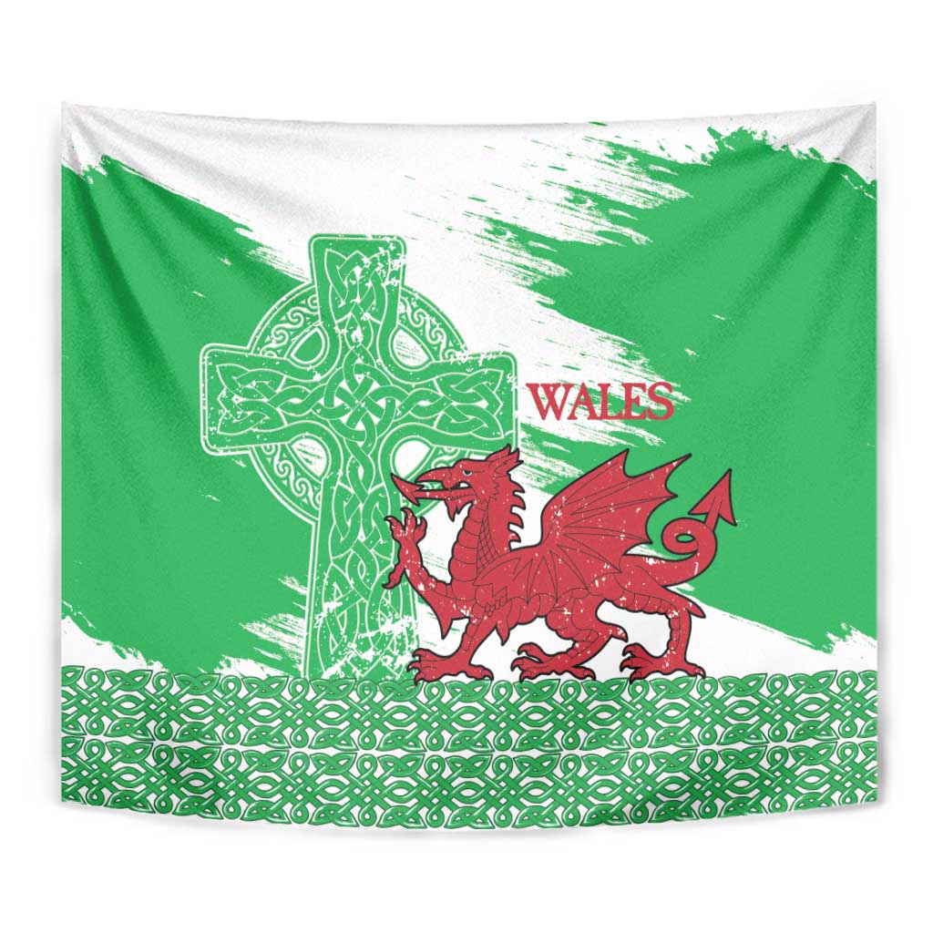 Grunge Green Wales Tapestry Celtic Cross Welsh Red Dragon - Wonder Print Shop